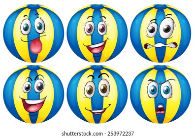 Illustration of beach ball with facial expressions