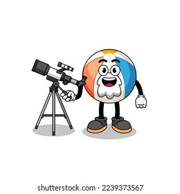 Illustration of beach ball mascot as an astronomer , character design