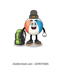 Illustration of beach ball mascot as a hiker , character design