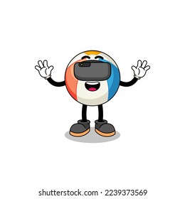 Illustration of beach ball with a vr headset , character design