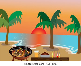 Illustration Of Beach Bbq Scene