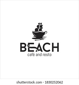 Illustration Beach Cafe Restaurant Logo Design Stock Vector (Royalty ...