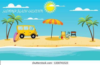 
illustration of beach with car