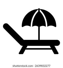 Illustration of beach chair with umbrella creates inviting vibe for vacation relaxation and summertime activities.