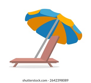 Illustration of a beach chair under an umbrella isolated on white