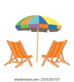 Illustration of Beach Chairs with Umbrella