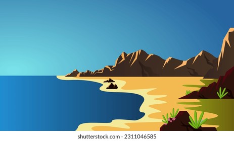 Ilustración del paisaje de la playa y el acantilado