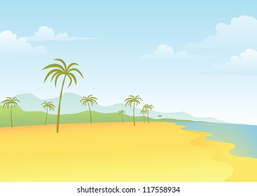 Illustration of Beach and Coconut Tree