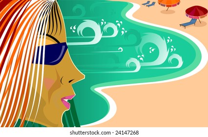 Illustration of beach in colour background 	