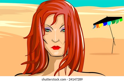 Illustration of beach in colour background 	