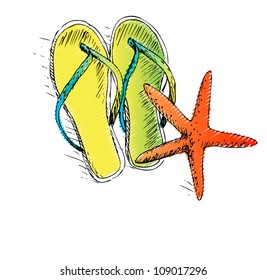 Illustration - Beach composition, flip flops