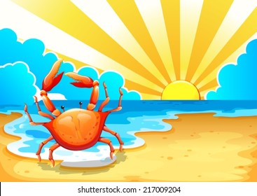 Illustration of a beach with a crab