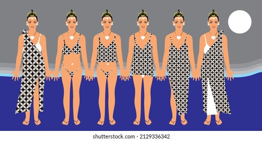 Illustration of a beach dress with a kawung batik motif, Yogyakarta, Indonesia 7