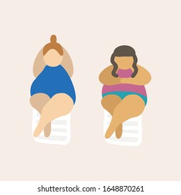 Illustration of a beach with a fat girl