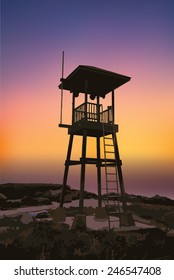 illustration Beach guard tower at Mae Ramphueng beach ,Rayong Thailand