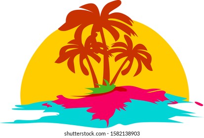 illustration of beach icon, sticker,tshirt print, vector illustration