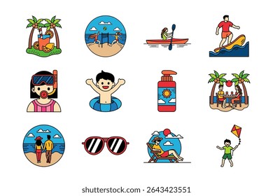 illustration of beach life activity and summer holidays