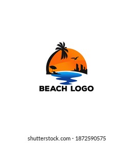 illustration of Beach logo design Vector, palm tree and beach