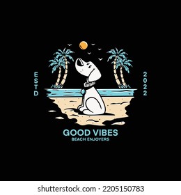 Illustration of beach logos with cute dogs.