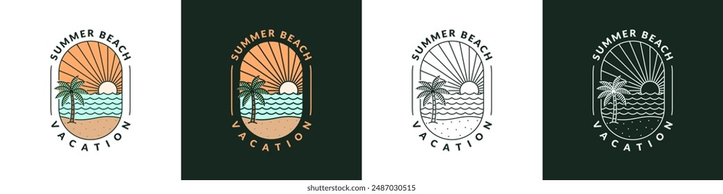 illustration of beach monoline or line art style vector