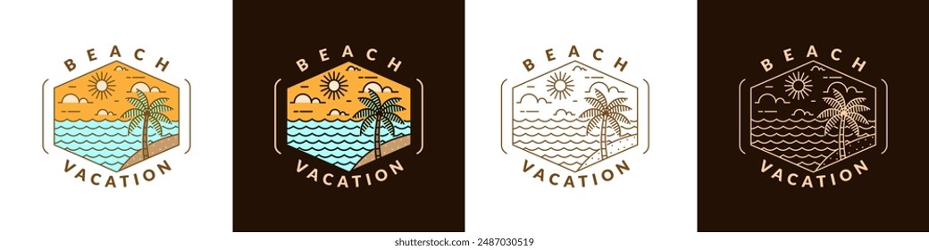 illustration of beach monoline or line art style vector