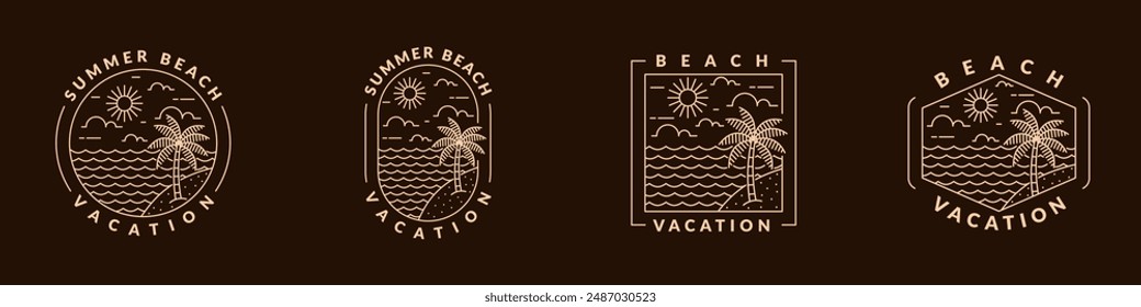 illustration of beach monoline or line art style vector