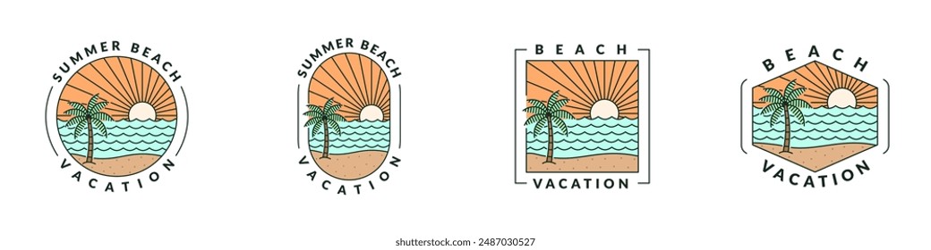 illustration of beach monoline or line art style vector