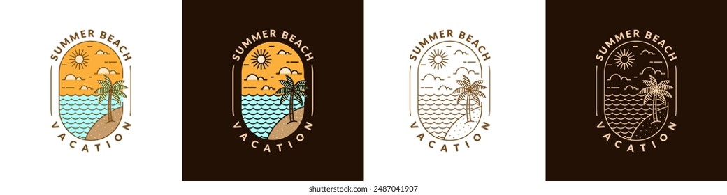 illustration of beach monoline or line art style vector