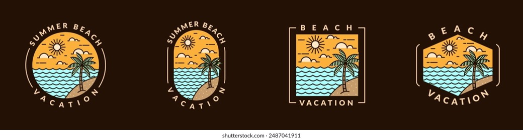 illustration of beach monoline or line art style vector