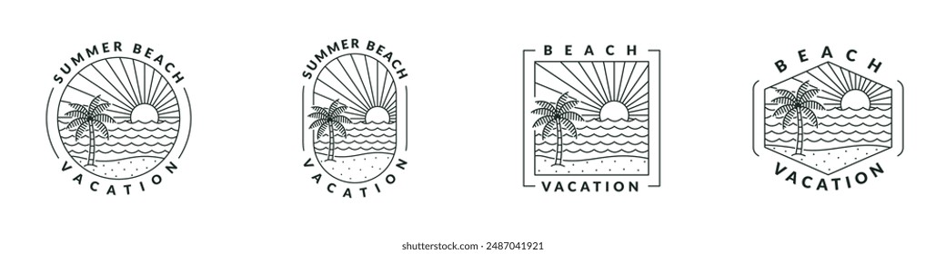 illustration of beach monoline or line art style vector