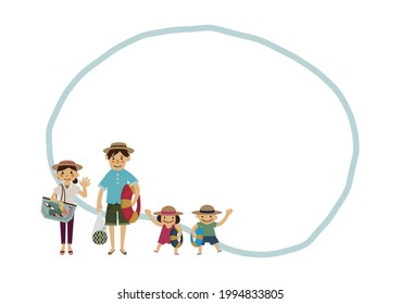 An illustration of beach resort.
frame design for summer. A person in summer clothes. 
A summer design material collection.