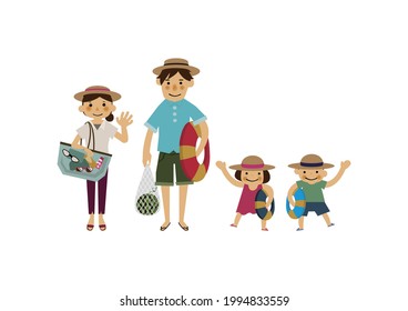 An illustration of beach resort.
Summer icon material. A person in summer clothes. 
A summer design material collection.