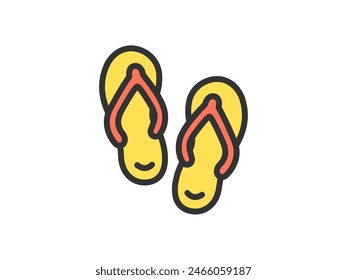 Illustration of beach sandals icon (line drawing color).