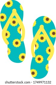 Illustration of beach sandals with sunflower pattern.