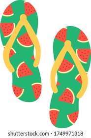 Illustration of beach sandals with watermelon pattern.