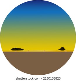 Illustration der Strandszene im Winter mit Sonnenuntergang
