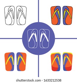 Illustration of beach Slippers element with different design style.