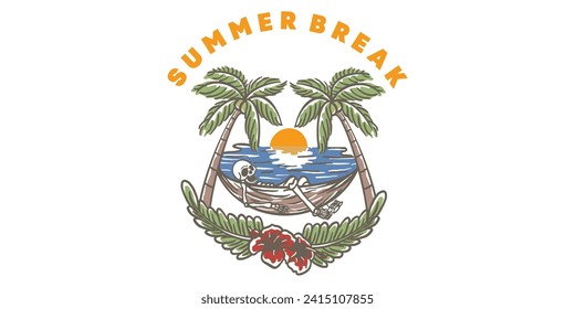 illustration beach summer vector logo icon