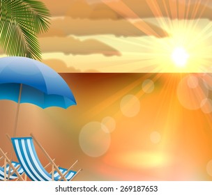 Illustration of  beach at sunset