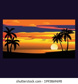 Illustration of a beach sunset view