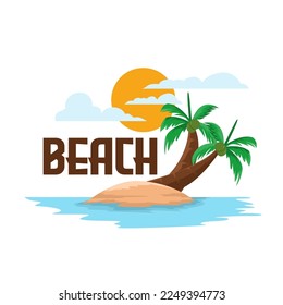 illustration of a beach with two coconut trees