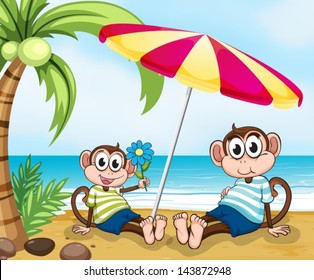 Illustration of a beach with two monkeys