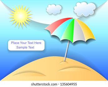 Illustration of beach with an umbrella