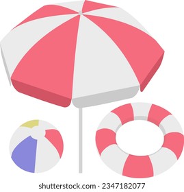 Illustration of a beach umbrella, a float and a beach ball