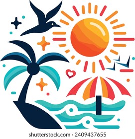 The illustration of a beach vacation under the sun