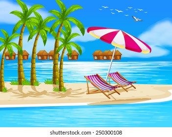 Illustration Beach View Chairs Umbrella Stock Vector (Royalty Free ...