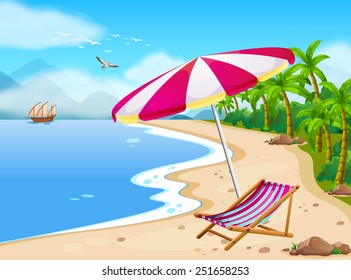 Ilustración de las vistas a la playa con paraguas