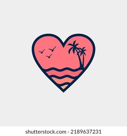 la playa, las olas, la puesta de sol y las vistas naturales. vector de diseño
