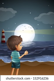 Illustration of a beach with a young boy