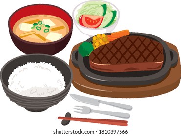 Illustration of a beaf steak set meal